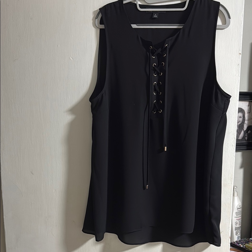 INC International Concepts Black Sleeveless Tie Front Blouse